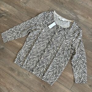 Ann Taylor Loft Tan & Black Herringbone Pattern Button-Up Sweater Cardigan Large